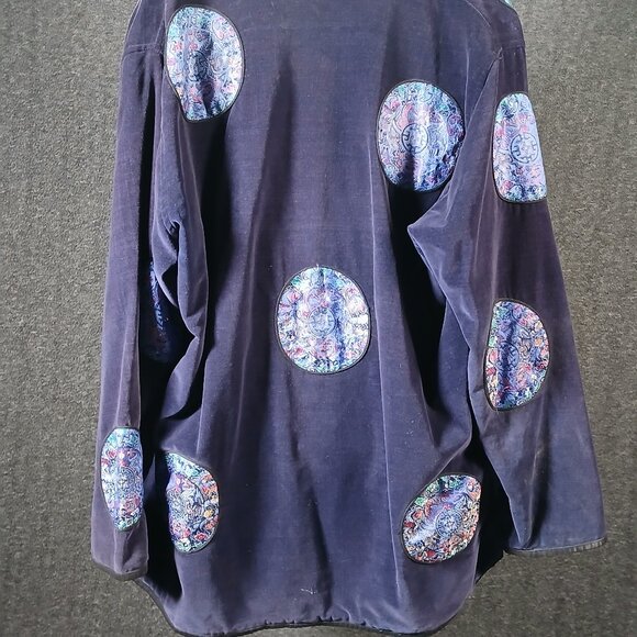 Velvet Kimono-Style Jacket with Brocade Medallion Patches - Picture 3 of 7